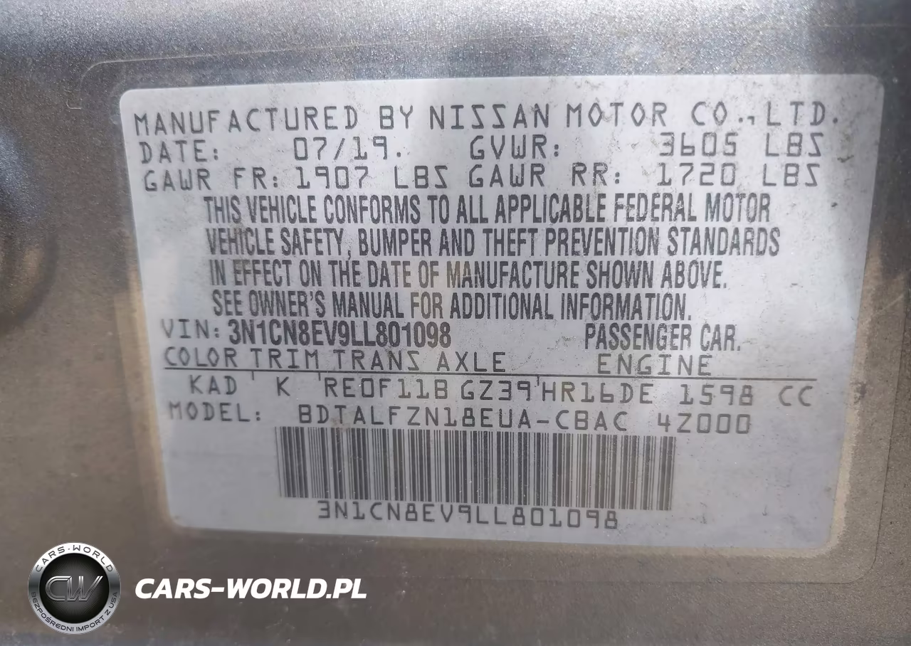 2020 Nissan Versa Sv Xtronic Cvt VIN:3N1CN8EV9LL801098 - 9