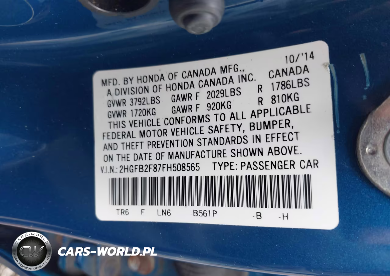 2015 Honda Civic Ex VIN:2HGFB2F87FH508565 - 9