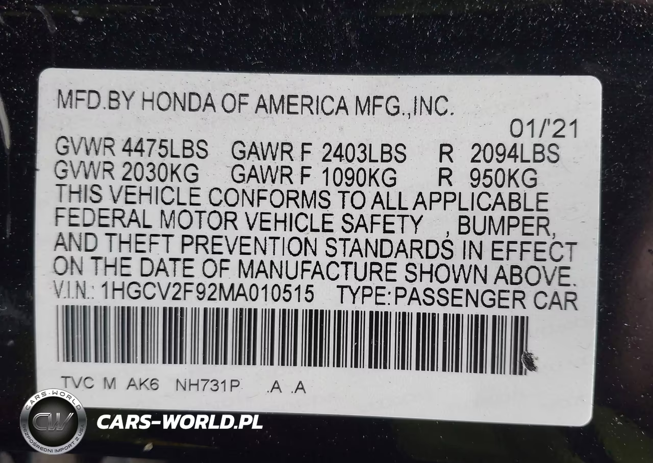 2021 Honda Accord Touring VIN:1HGCV2F92MA010515 - 9