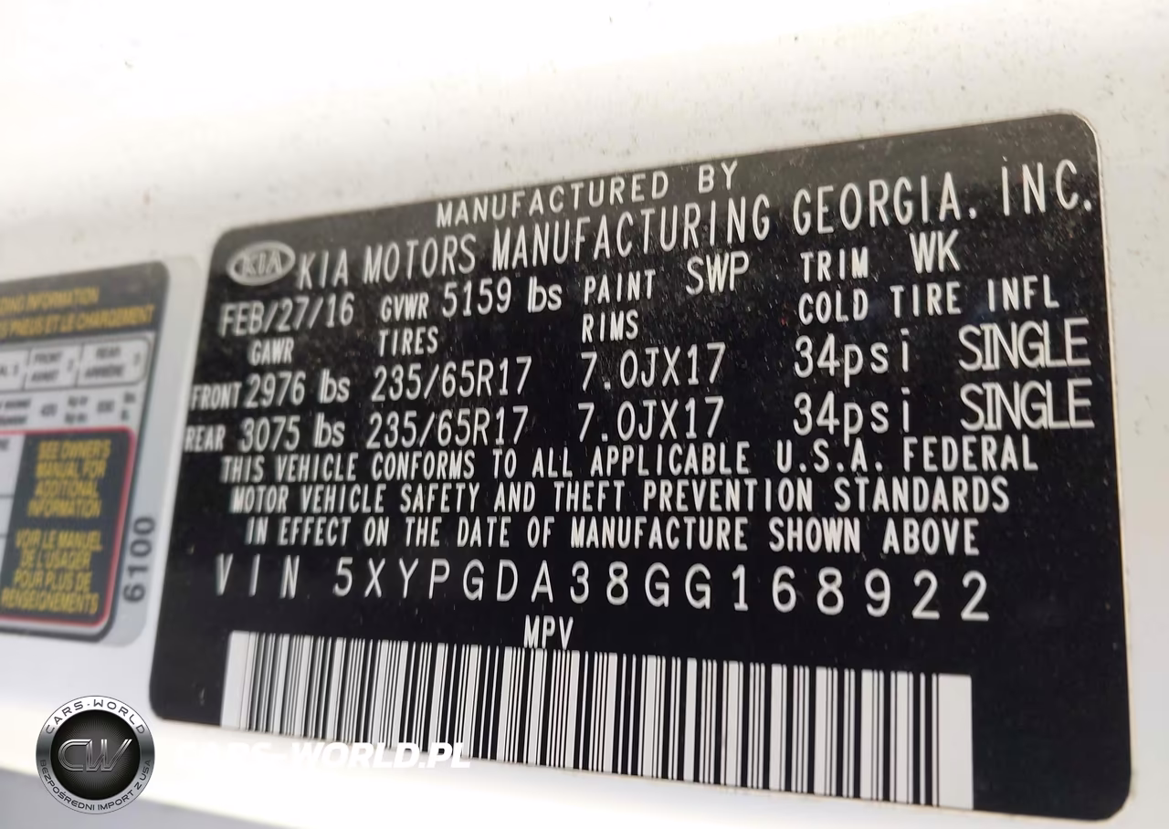 2016 Kia Sorento 2.4L Lx VIN:5XYPGDA38GG168922 - 9