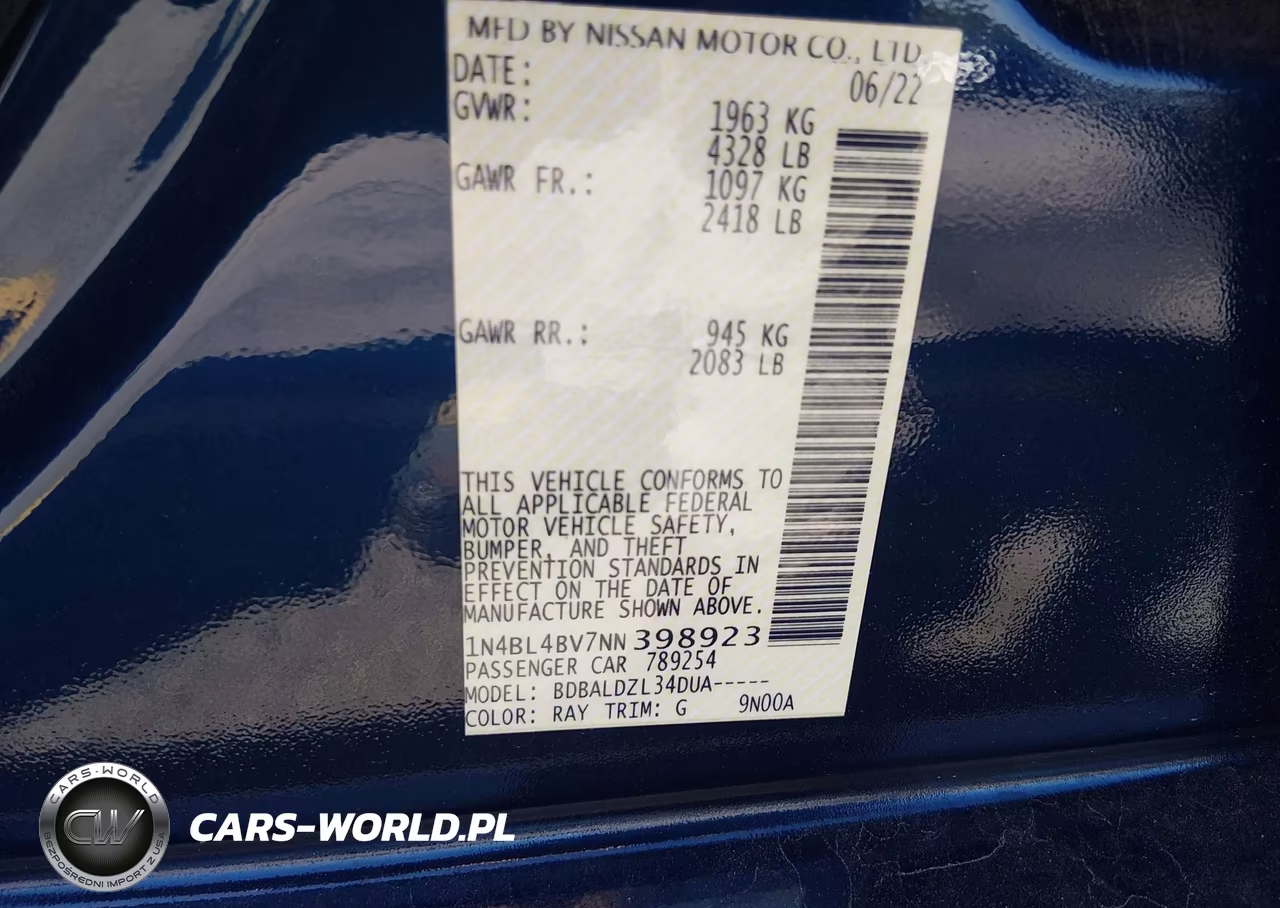 2022 Nissan Altima S Fwd VIN:1N4BL4BV7NN398923 - 9