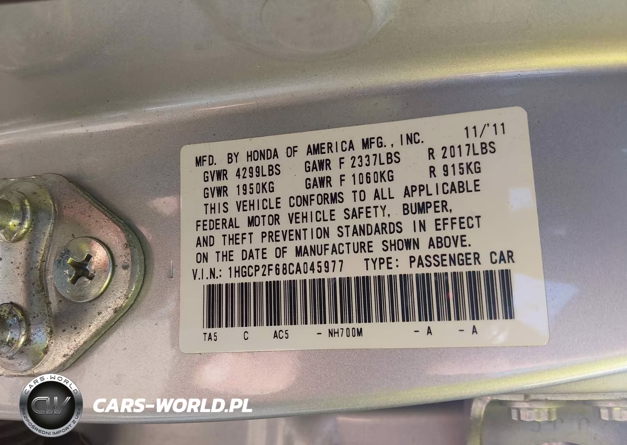 2012 Honda Accord 2.4 Se VIN:1HGCP2F68CA045977 - 9