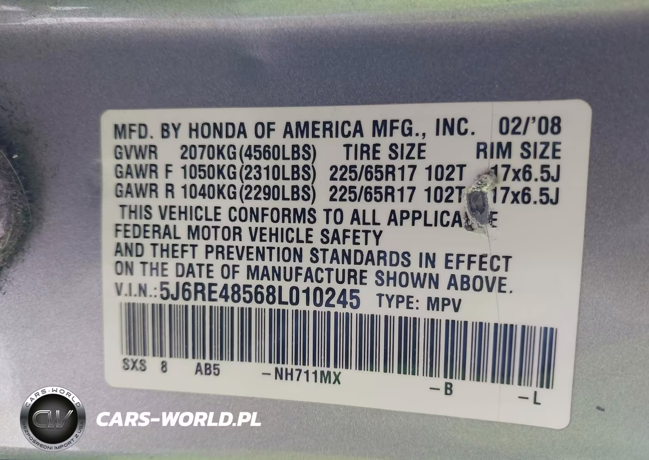 2008 Honda Cr-V Ex VIN:5J6RE48568L010245 - 9