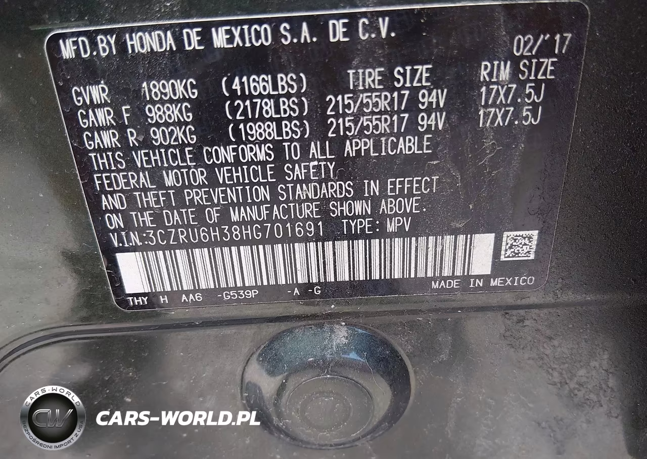 2017 Honda Hr-V Lx VIN:3CZRU6H38HG701691 - 9