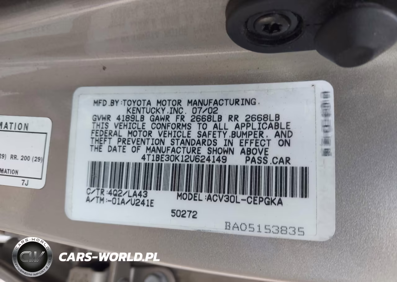 2002 Toyota Camry Xle VIN:4T1BE30K12U624149 - 9