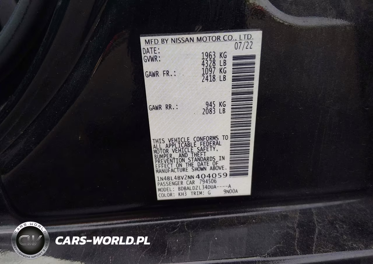 2022 Nissan Altima S Fwd VIN:1N4BL4BV2NN404059 - 9