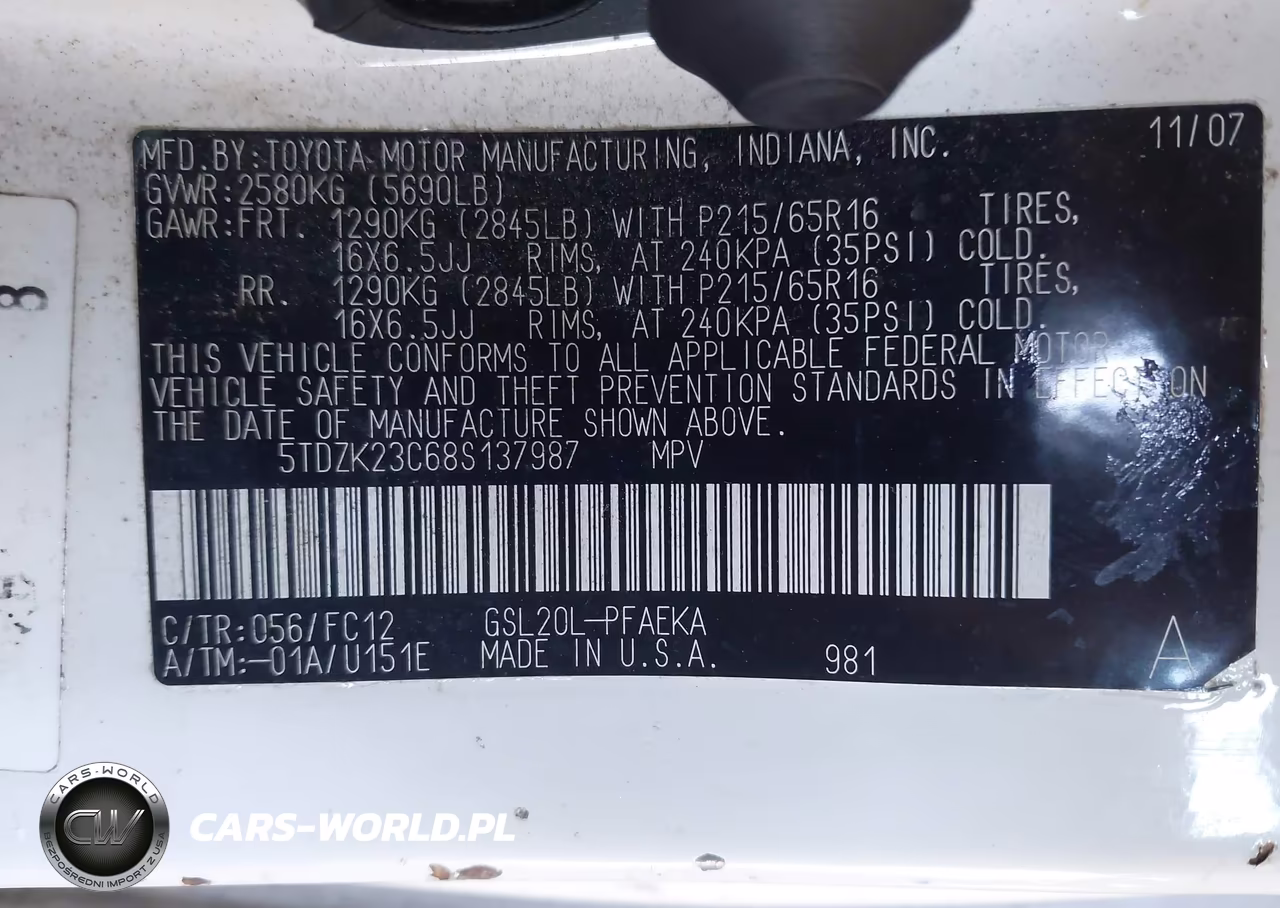 2008 Toyota Sienna Ce-Le VIN:5TDZK23C68S137987 - 9