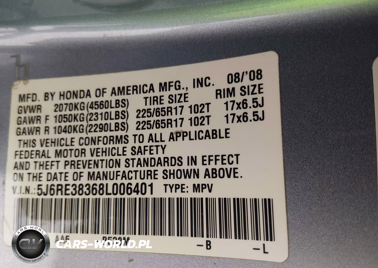 2008 Honda Cr-V Lx VIN:5J6RE38368L006401 - 9