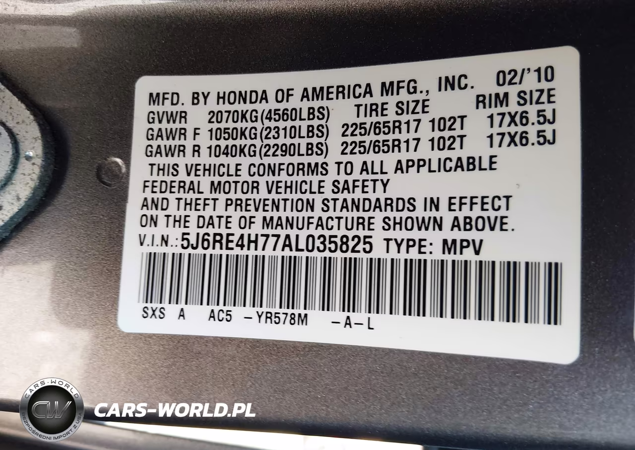 2010 Honda Cr-V Ex-L VIN:5J6RE4H77AL035825 - 9