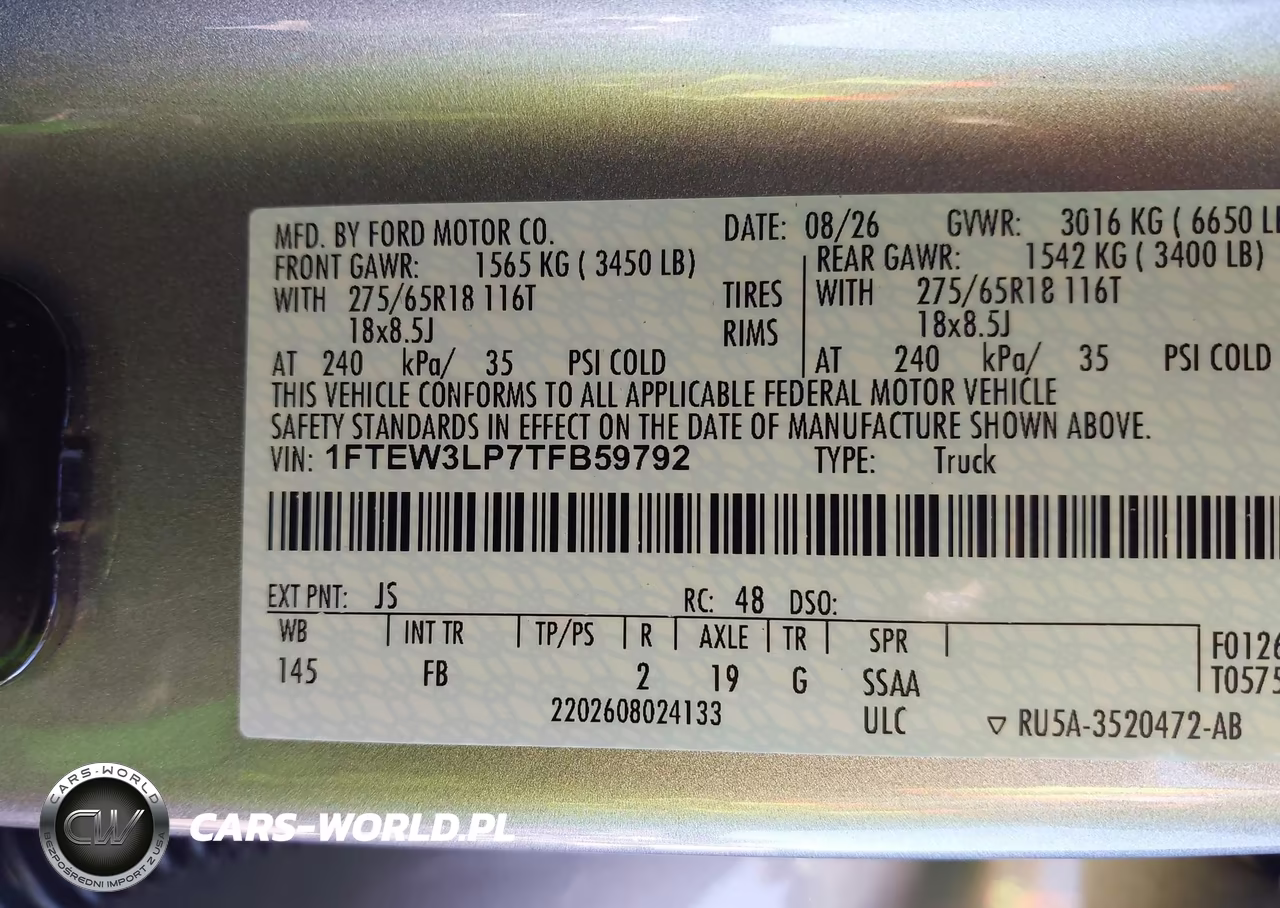 2026 Ford F-150 Xlt VIN:1FTEW3LP7TFB59792 - 9