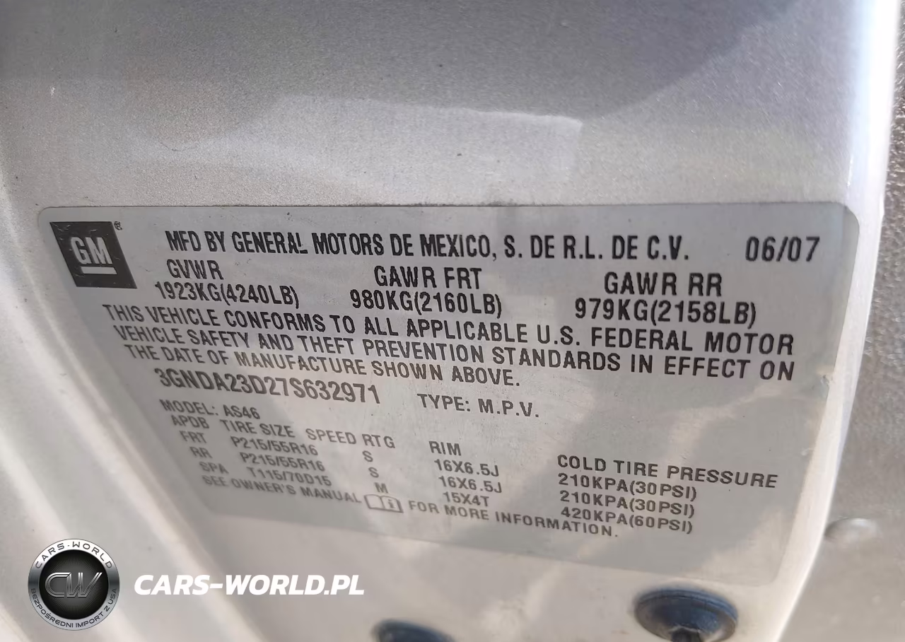 2007 Chevrolet Hhr Lt VIN:3GNDA23D27S632971 - 9