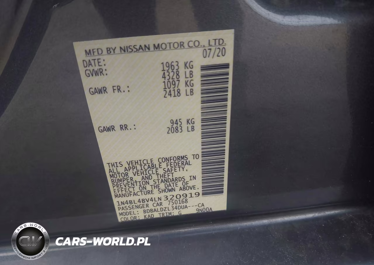 2020 Nissan Altima S Fwd VIN:1N4BL4BV4LN320919 - 9