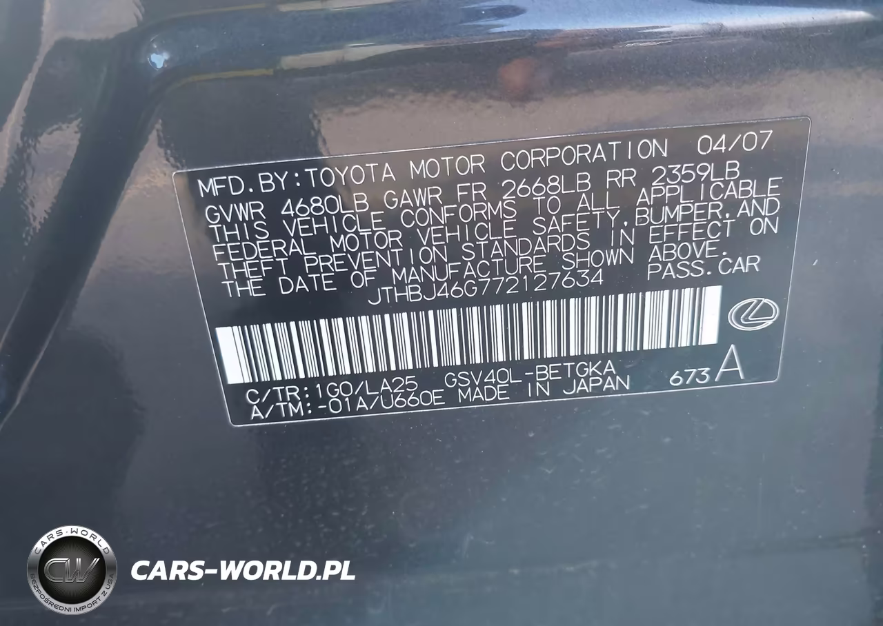 2007 Lexus Es 350 VIN:JTHBJ46G772127634 - 9