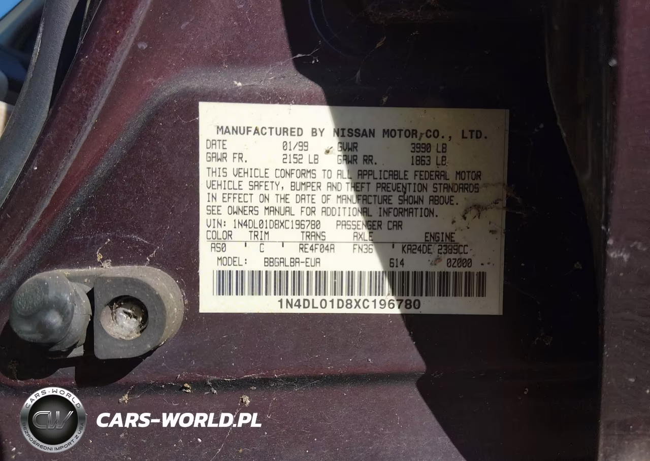1999 Nissan Altima Xe-Gxe-Se-Gle VIN:1N4DL01D8XC196780 - 9