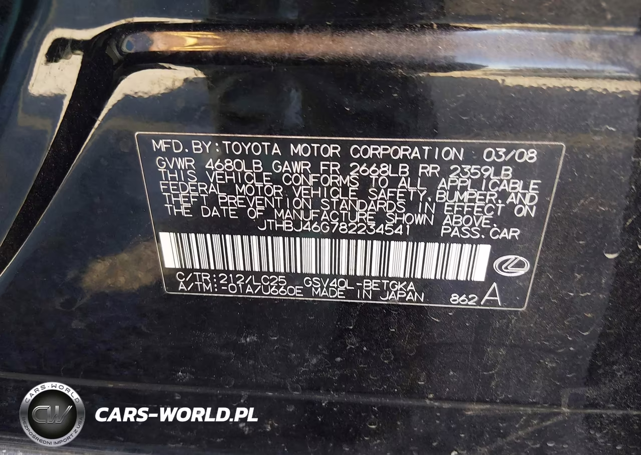 2008 Lexus Es 350 VIN:JTHBJ46G782234541 - 9