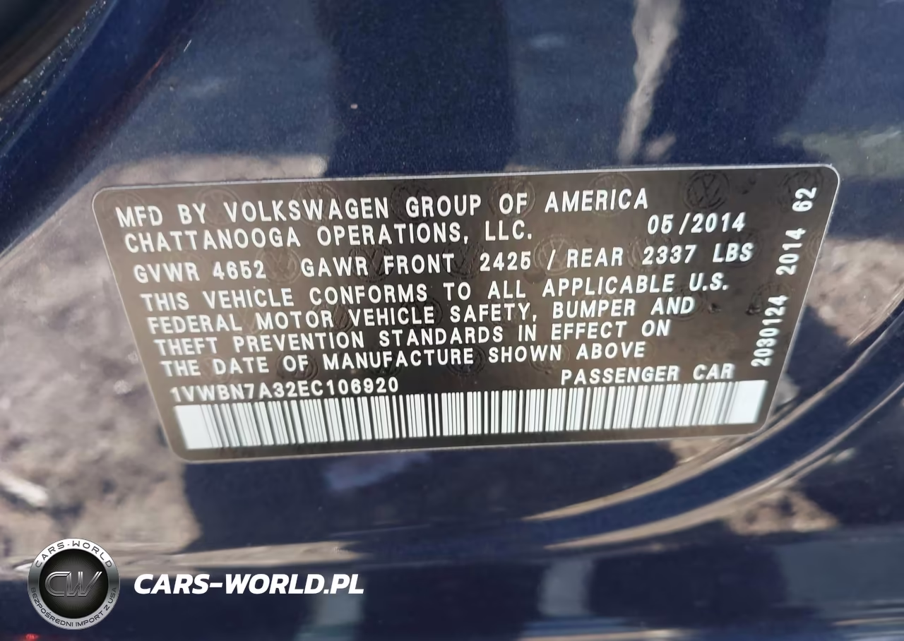 2014 Volkswagen Passat Tdi Se W-Sunroof VIN:1VWBN7A32EC106920 - 9