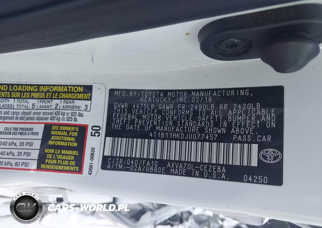 2018 Toyota Camry L VIN:4T1B11HK0JU077457 - 9