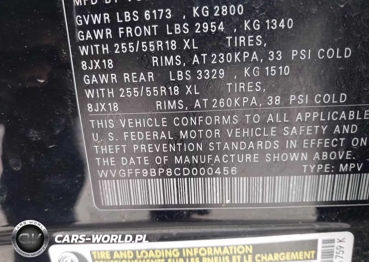 2012 Volkswagen Touareg Vr6 Sport VIN:WVGFF9BP8CD000456 - 9