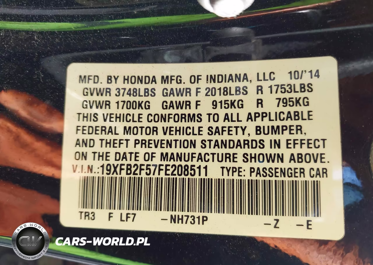 2015 Honda Civic Lx VIN:19XFB2F57FE208511 - 9