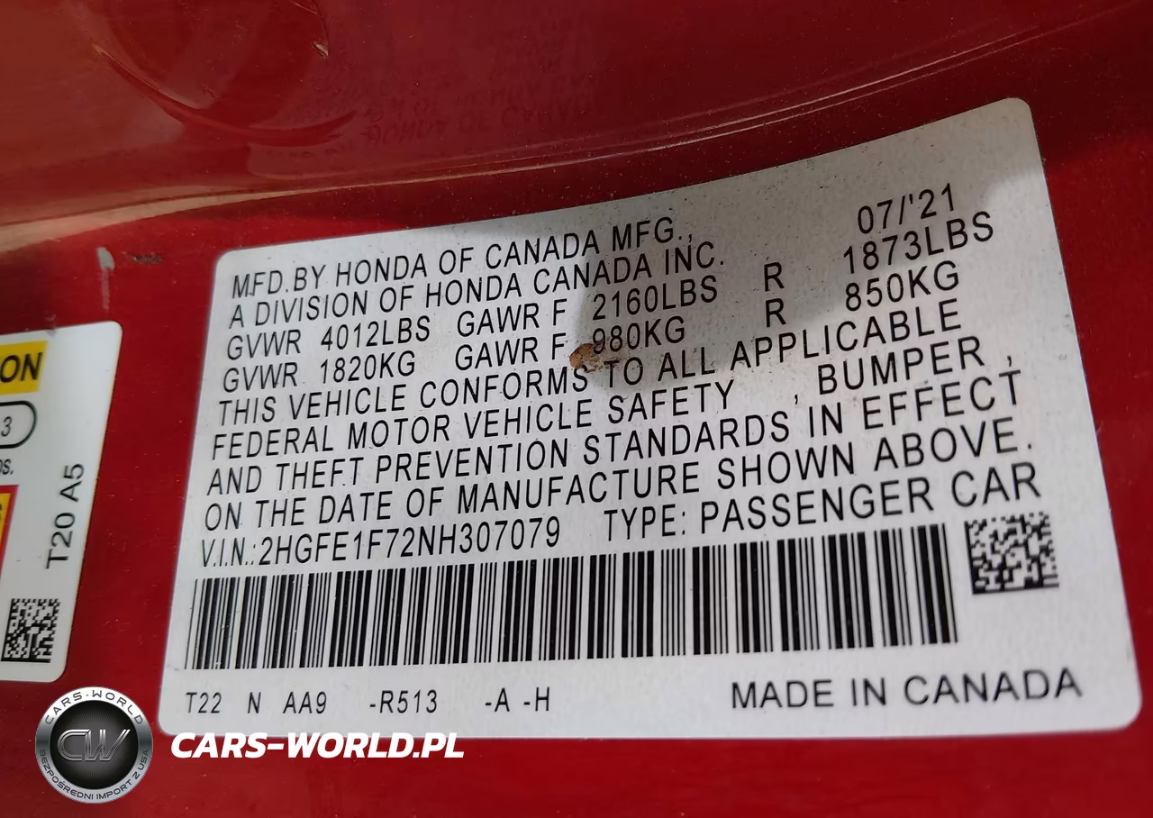 2022 Honda Civic Ex VIN:2HGFE1F72NH307079 - 9