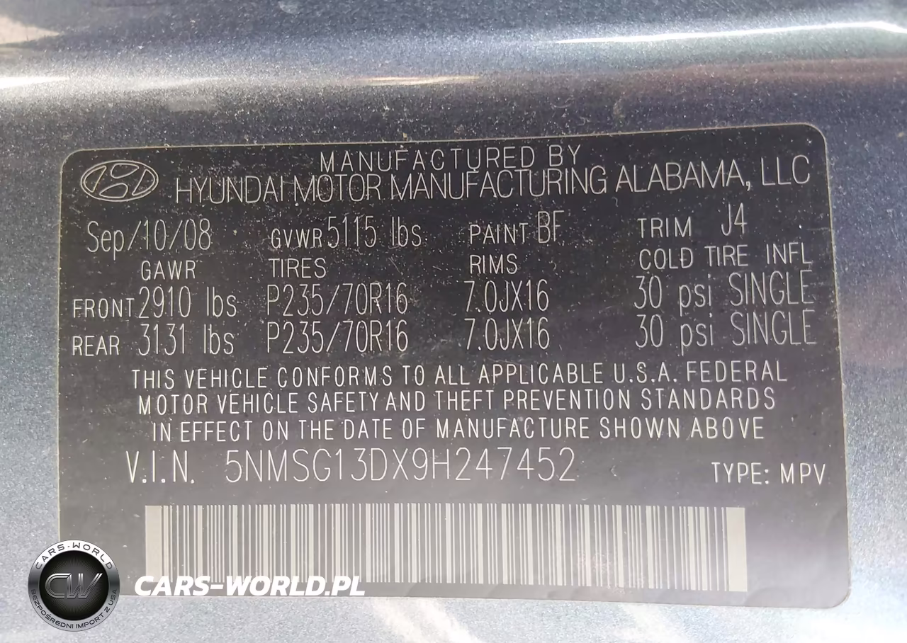 2009 Hyundai Santa Fe Gls VIN:5NMSG13DX9H247452 - 9