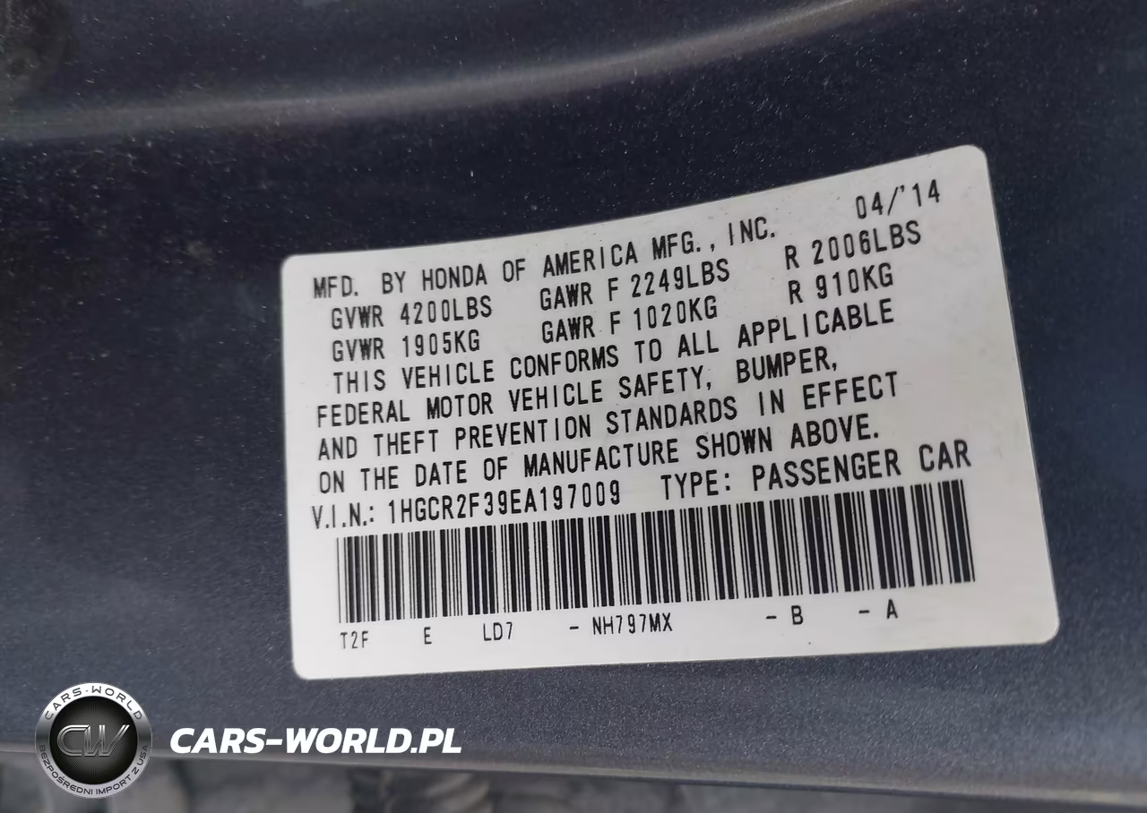 2014 Honda Accord Lx VIN:1HGCR2F39EA197009 - 9