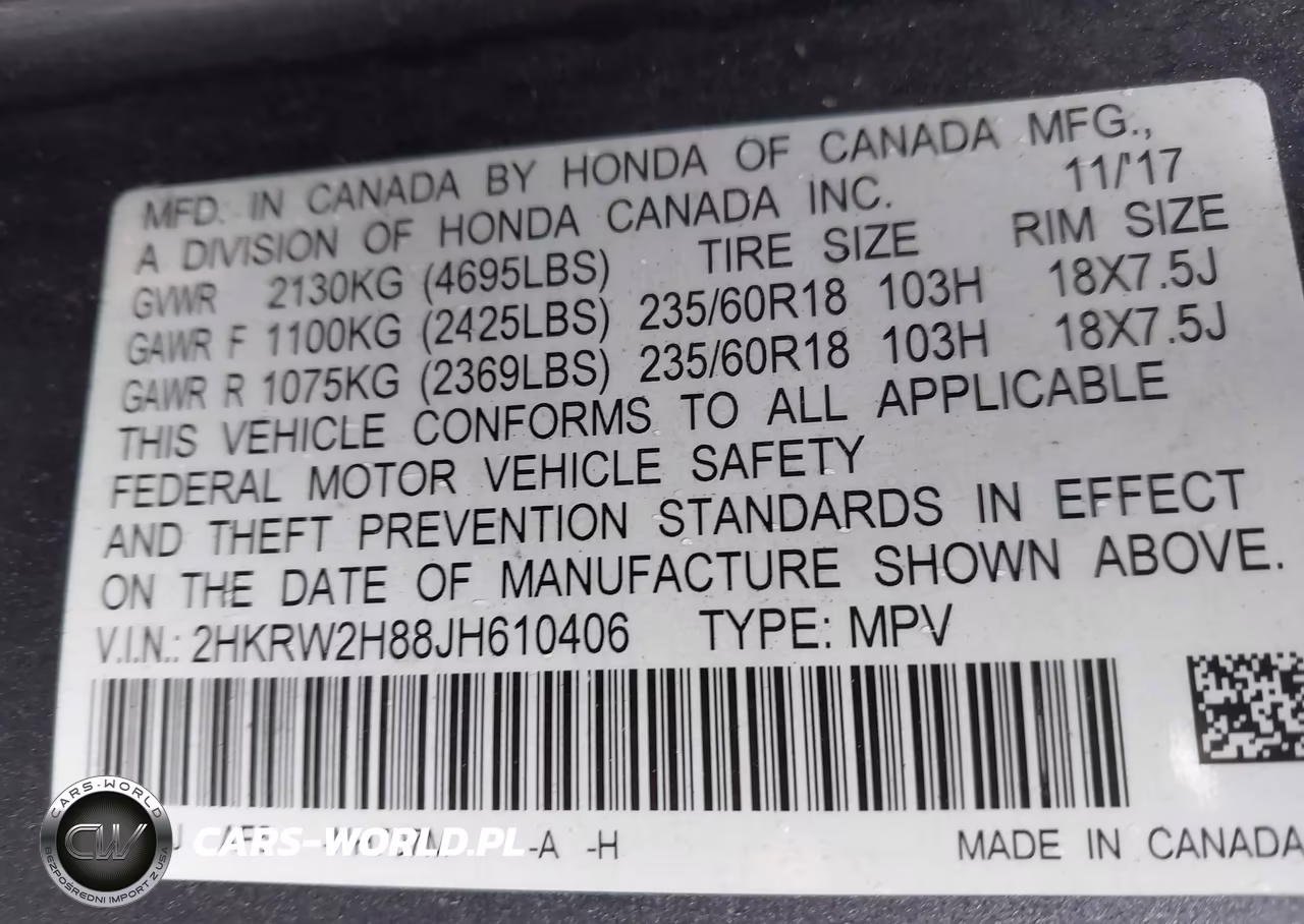 2018 Honda Cr-V Ex-L-Ex-L Navi VIN:2HKRW2H88JH610406 - 9