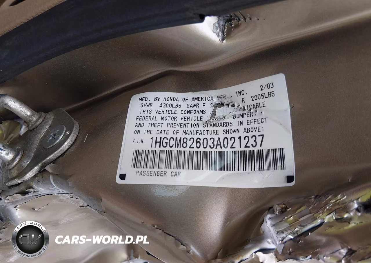 2003 Honda Accord 3.0 Ex VIN:1HGCM82603A021237 - 9