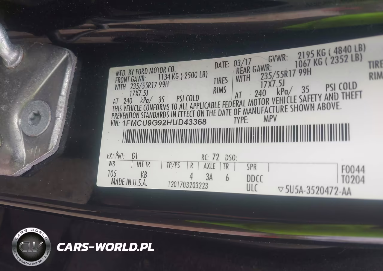 2017 Ford Escape Se VIN:1FMCU9G92HUD43368 - 9