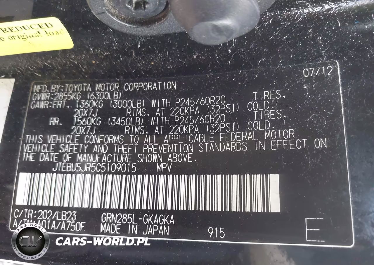 2012 Toyota 4Runner Limited VIN:JTEBU5JR5C5109015 - 9