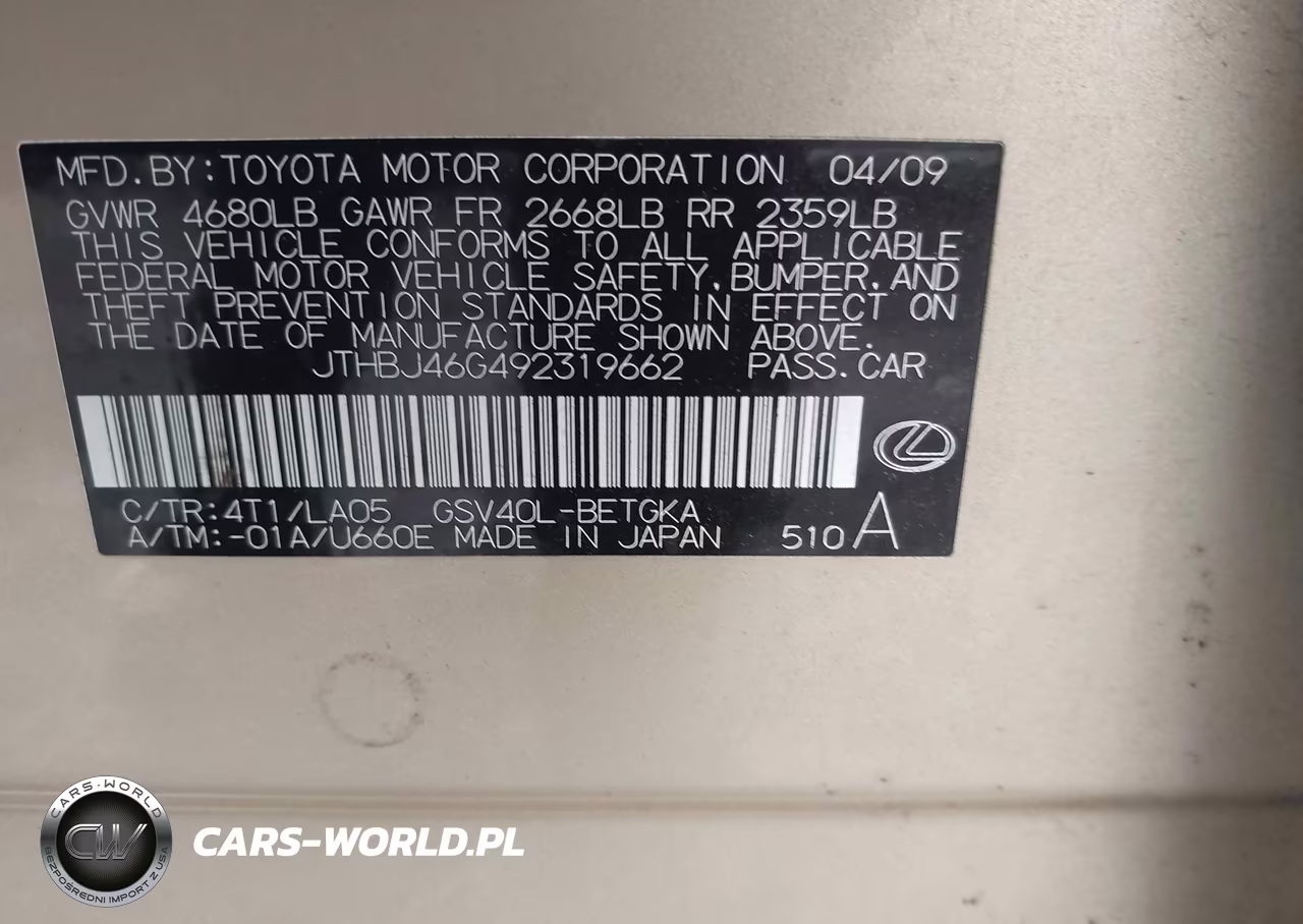 2009 Lexus Es 350 VIN:JTHBJ46G492319662 - 9