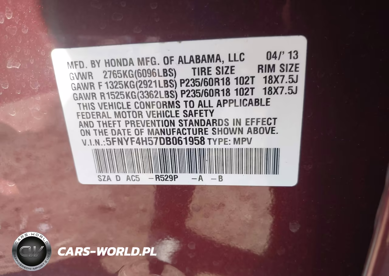 2013 Honda Pilot Ex-L VIN:5FNYF4H57DB061958 - 9