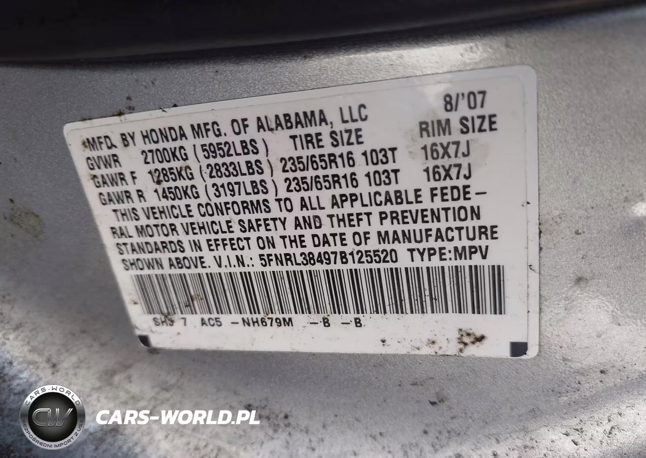 2007 Honda Odyssey Ex VIN:5FNRL38497B125520 - 9