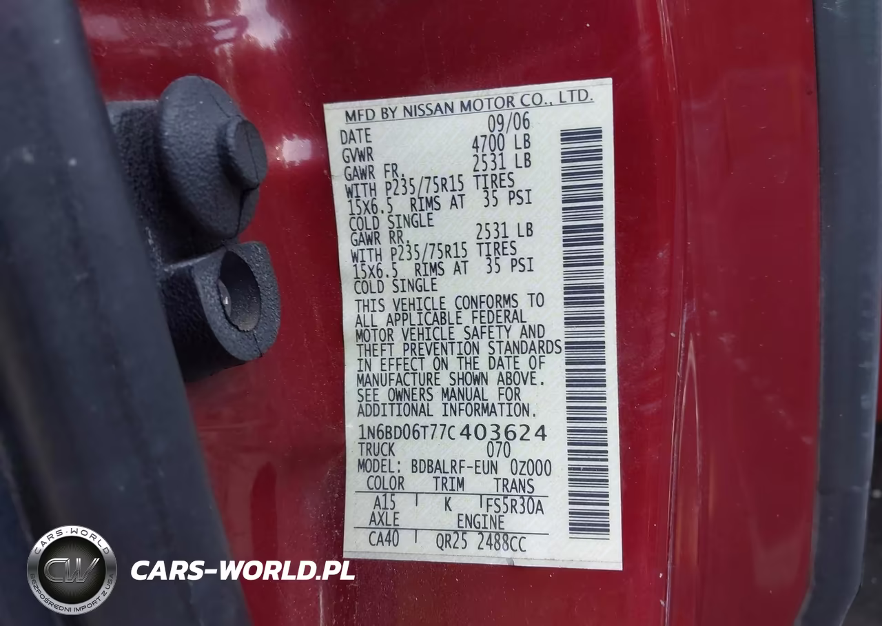2007 Nissan Frontier Xe VIN:1N6BD06T77C403624 - 9
