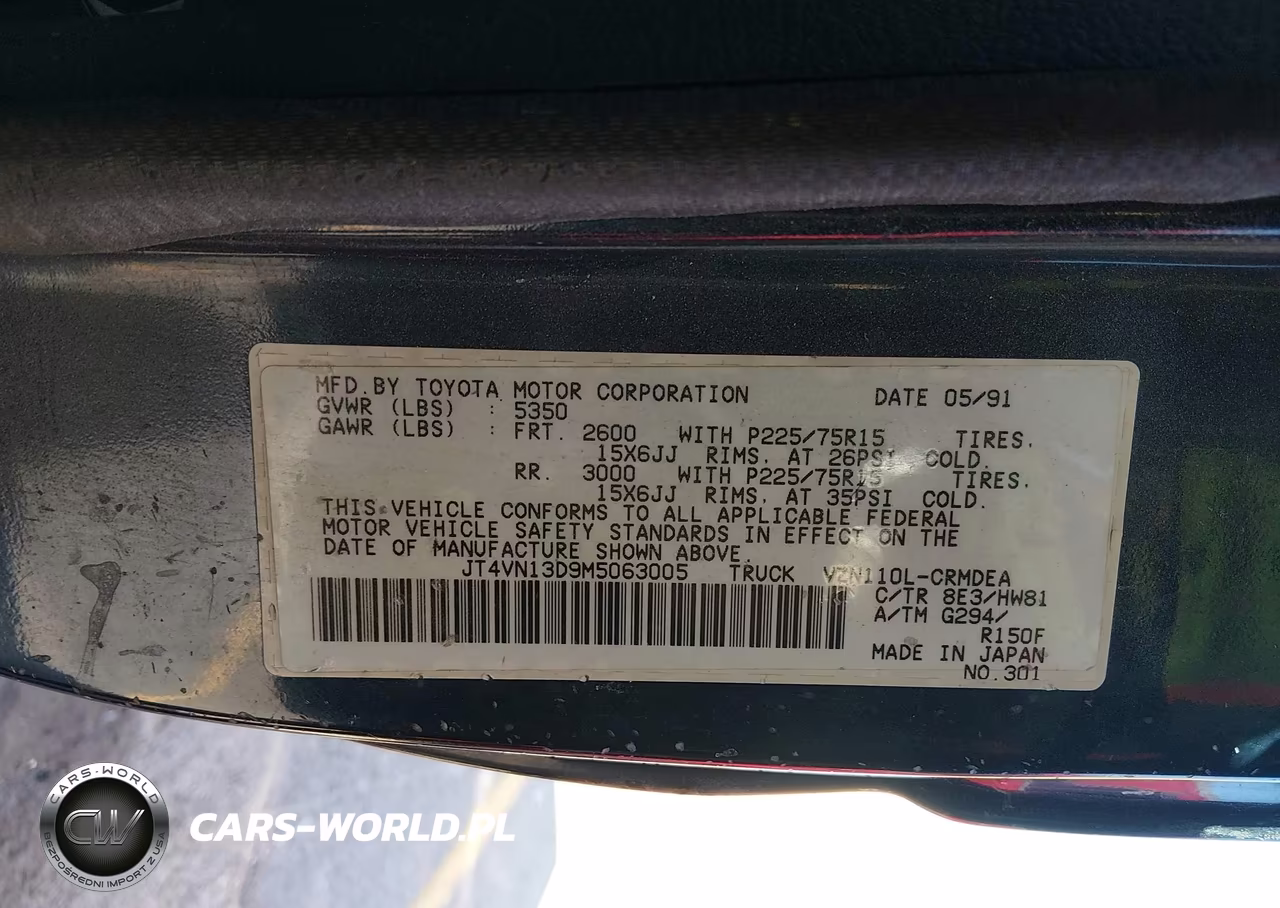 1991 Toyota Pickup 1-2 Ton Ex Lng Whlbse Dlx VIN:JT4VN13D9M5063005 - 9