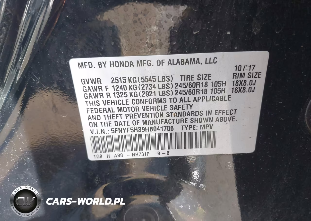 2017 Honda Pilot Ex VIN:5FNYF5H39HB041706 - 9