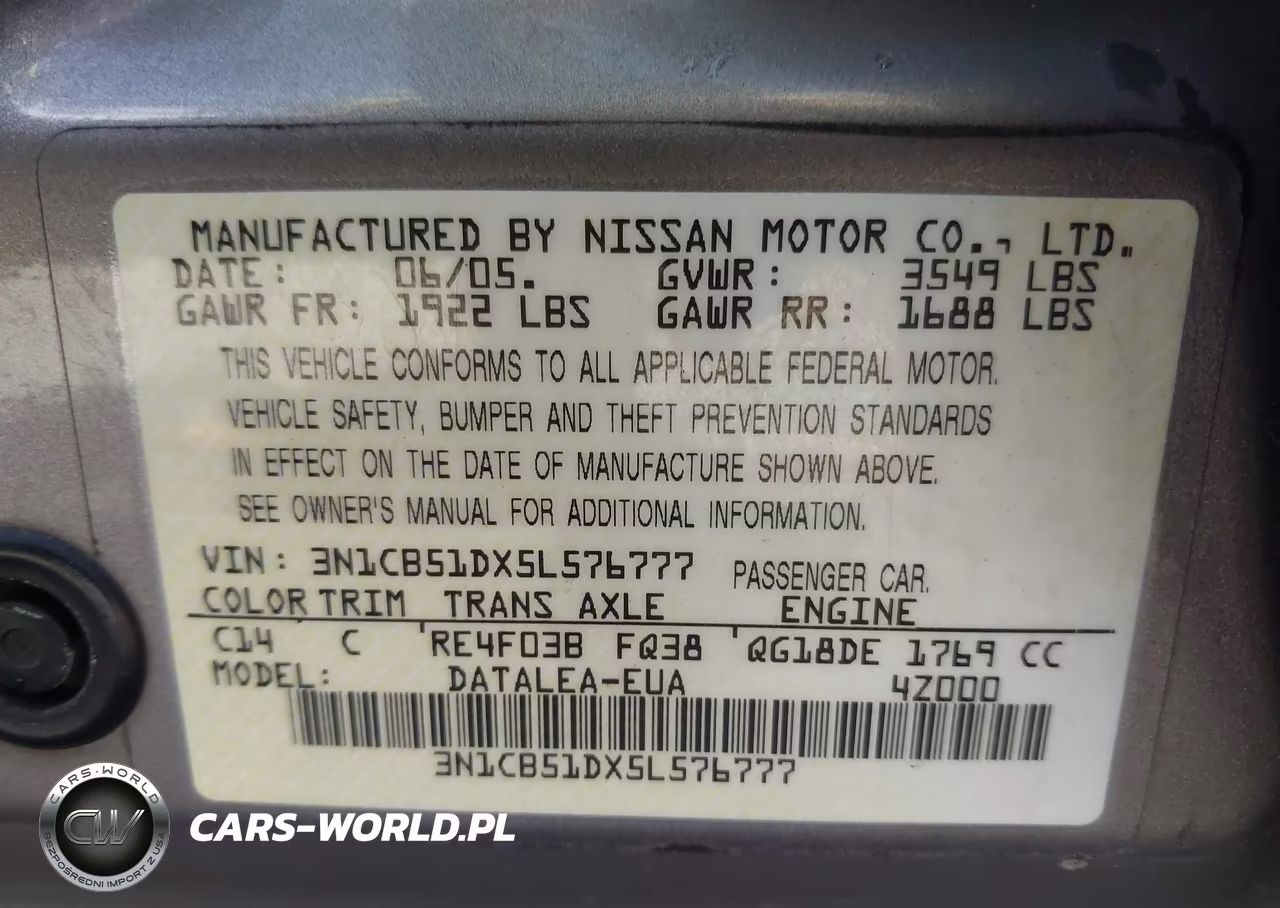 2005 Nissan Sentra 1.8S VIN:3N1CB51DX5L576777 - 9