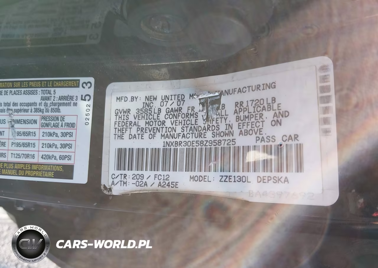 2008 Toyota Corolla S VIN:1NXBR30E58Z958725 - 9