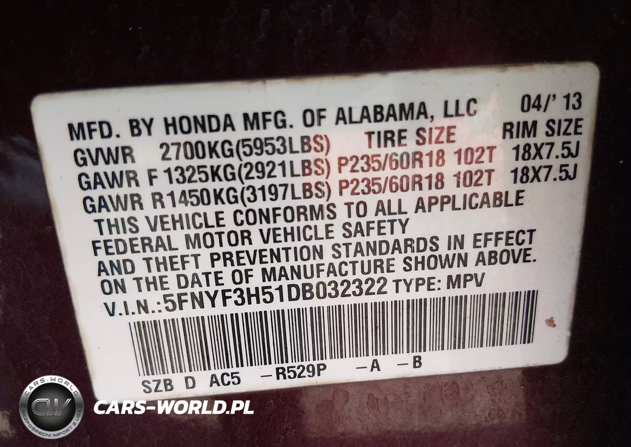 2013 Honda Pilot Ex-L VIN:5FNYF3H51DB032322 - 9