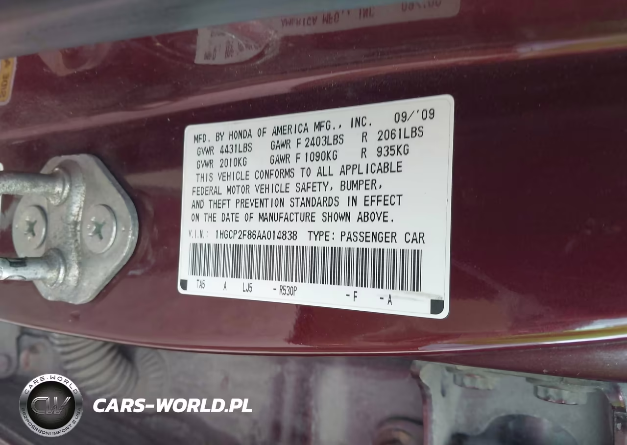 2010 Honda Accord 2.4 Ex-L VIN:1HGCP2F86AA014838 - 9