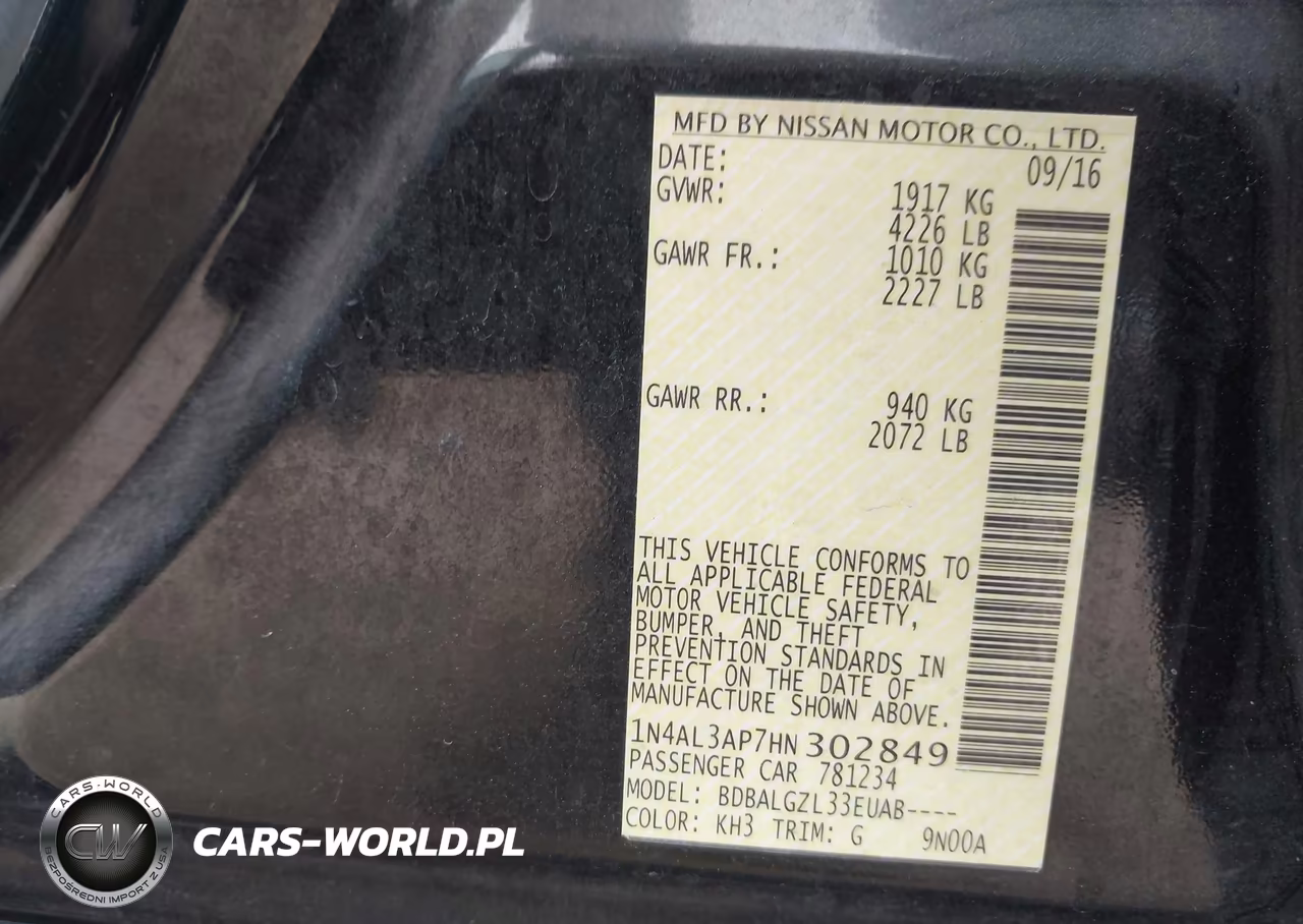 2017 Nissan Altima 2.5-2.5 S-2.5 Sl-2.5 Sr-2.5 Sv VIN:1N4AL3AP7HN302849 - 9