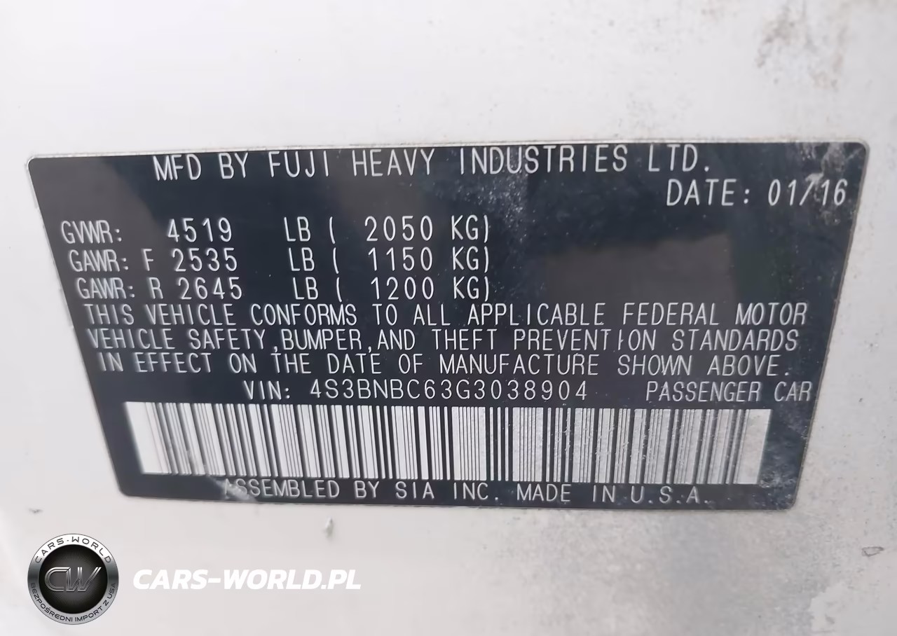 2016 Subaru Legacy 2.5I Premium VIN:4S3BNBC63G3038904 - 9