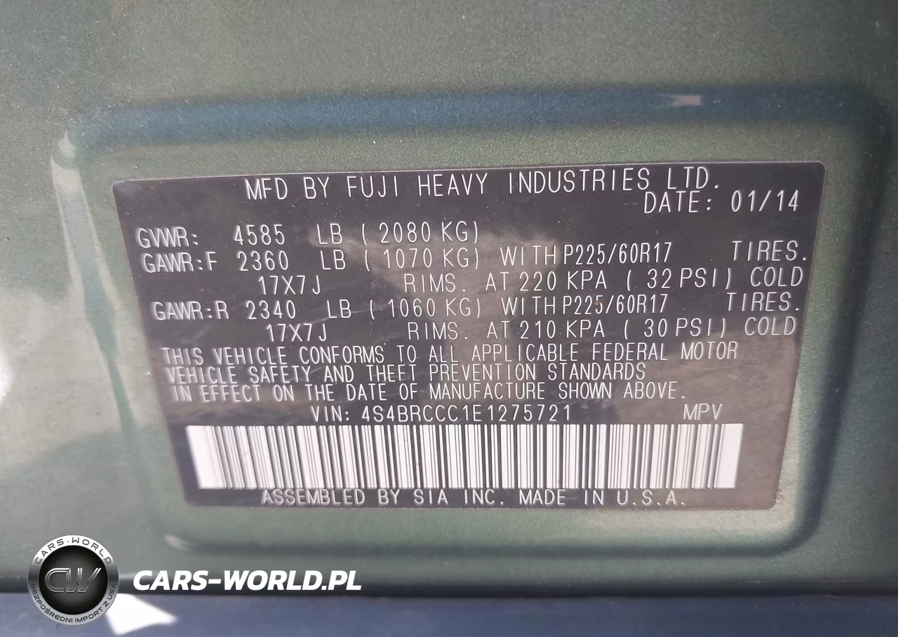 2014 Subaru Outback 2.5I Premium VIN:4S4BRCCC1E1275721 - 9