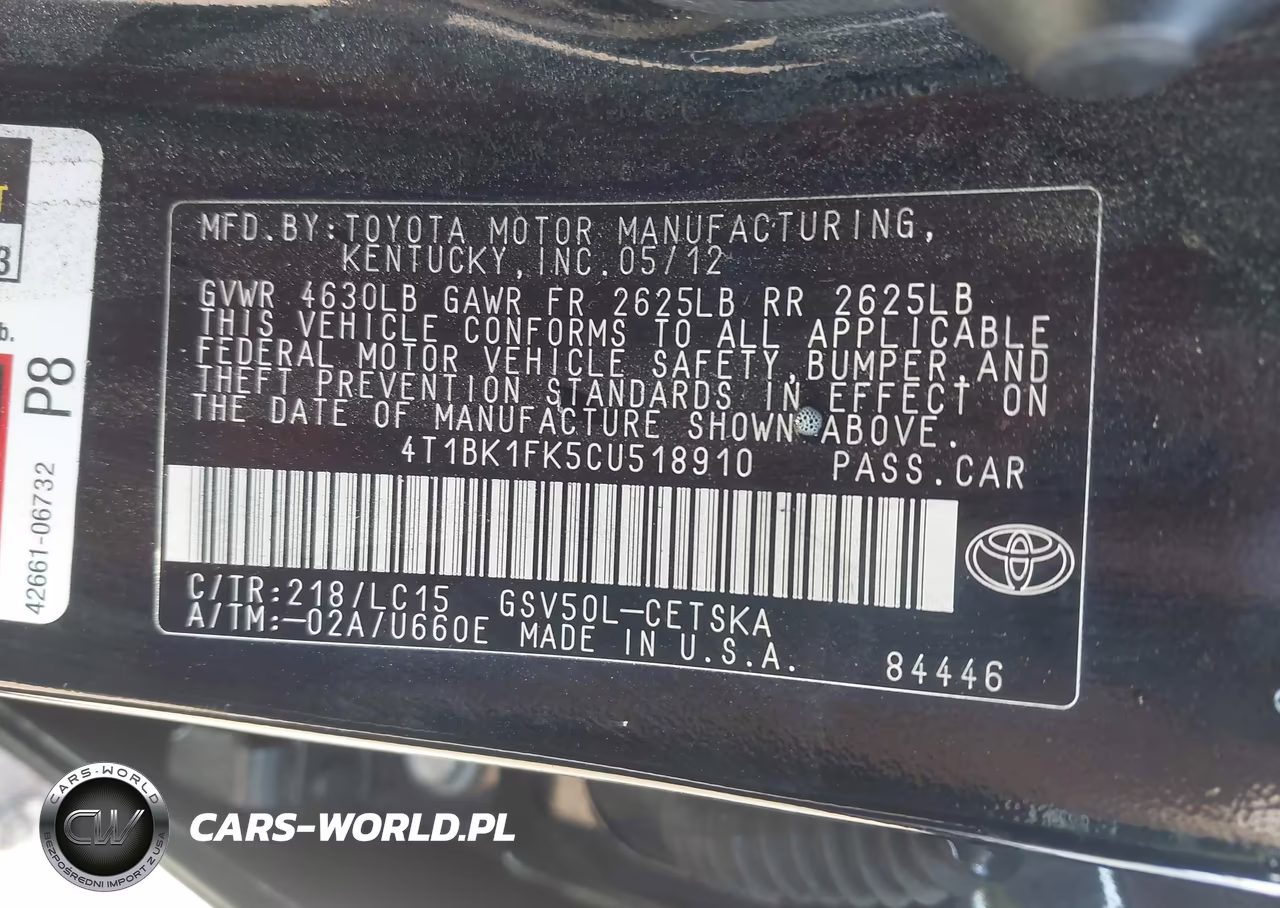 2012 Toyota Camry Se V6 VIN:4T1BK1FK5CU518910 - 9