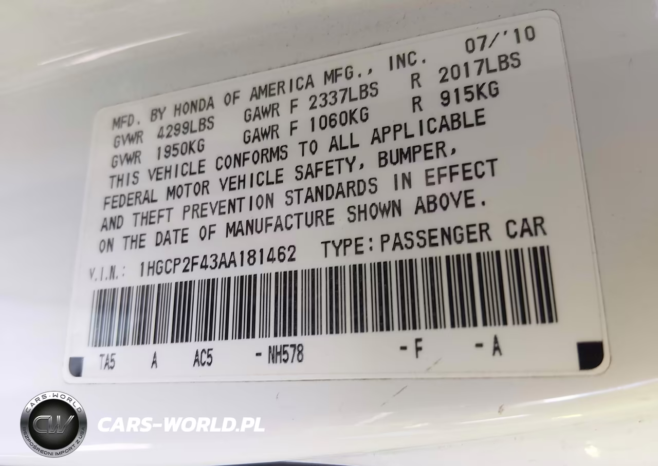 2010 Honda Accord 2.4 Lx-P VIN:1HGCP2F43AA181462 - 9