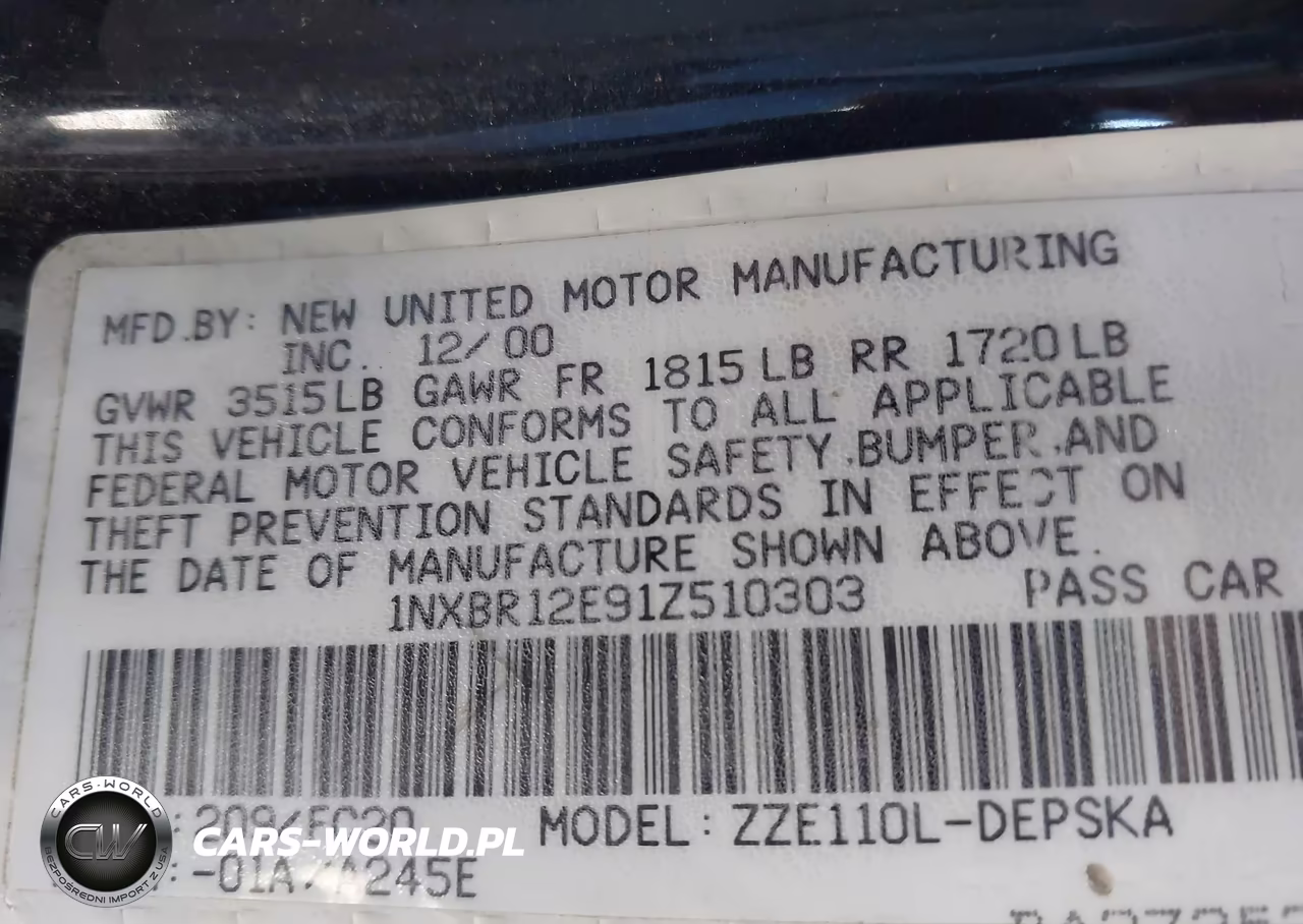 2001 Toyota Corolla S VIN:1NXBR12E91Z510303 - 9