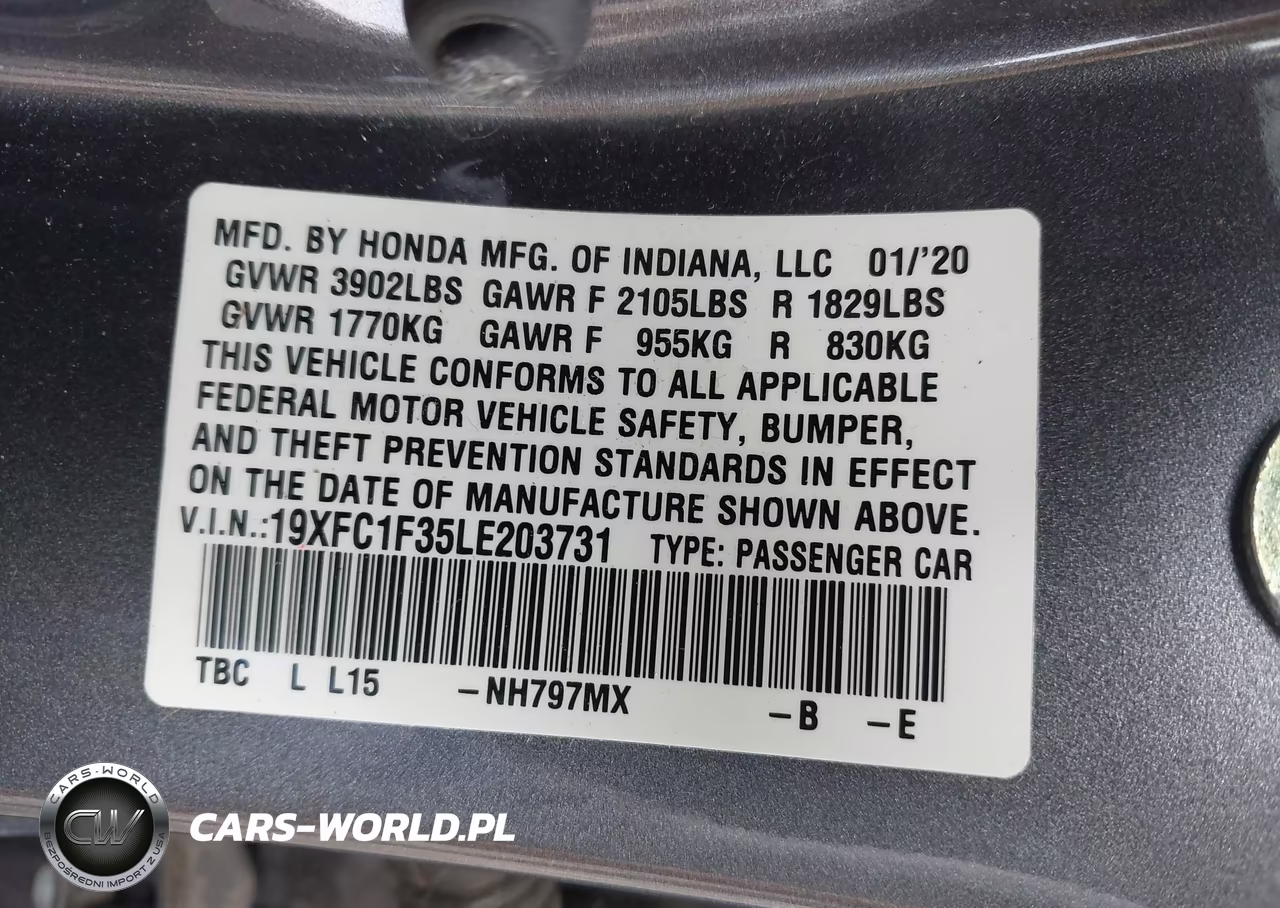 2020 Honda Civic Ex VIN:19XFC1F35LE203731 - 9