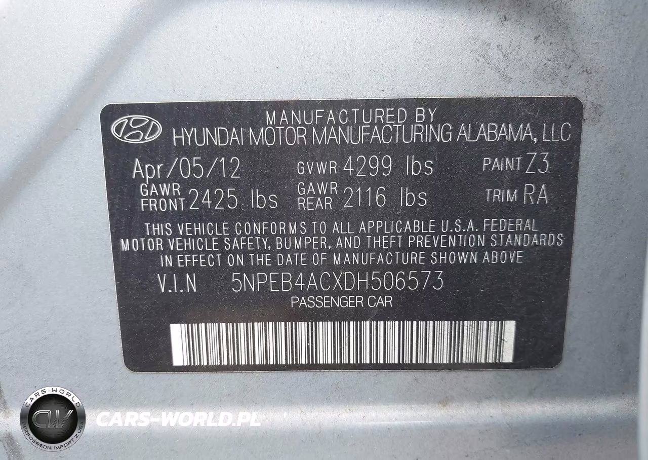 2013 Hyundai Sonata Gls VIN:5NPEB4ACXDH506573 - 9