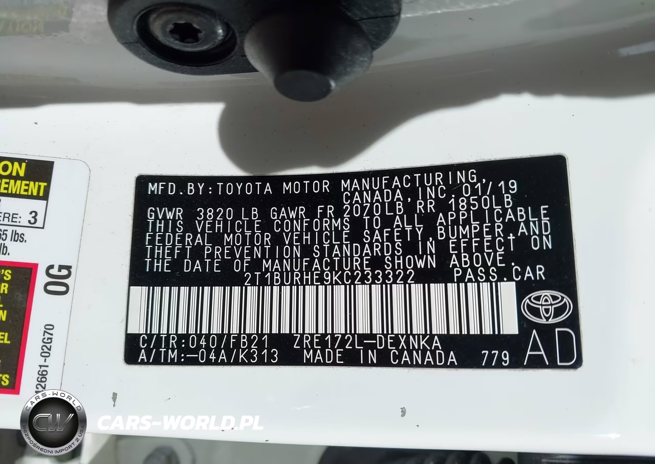 2019 Toyota Corolla Le VIN:2T1BURHE9KC233322 - 9