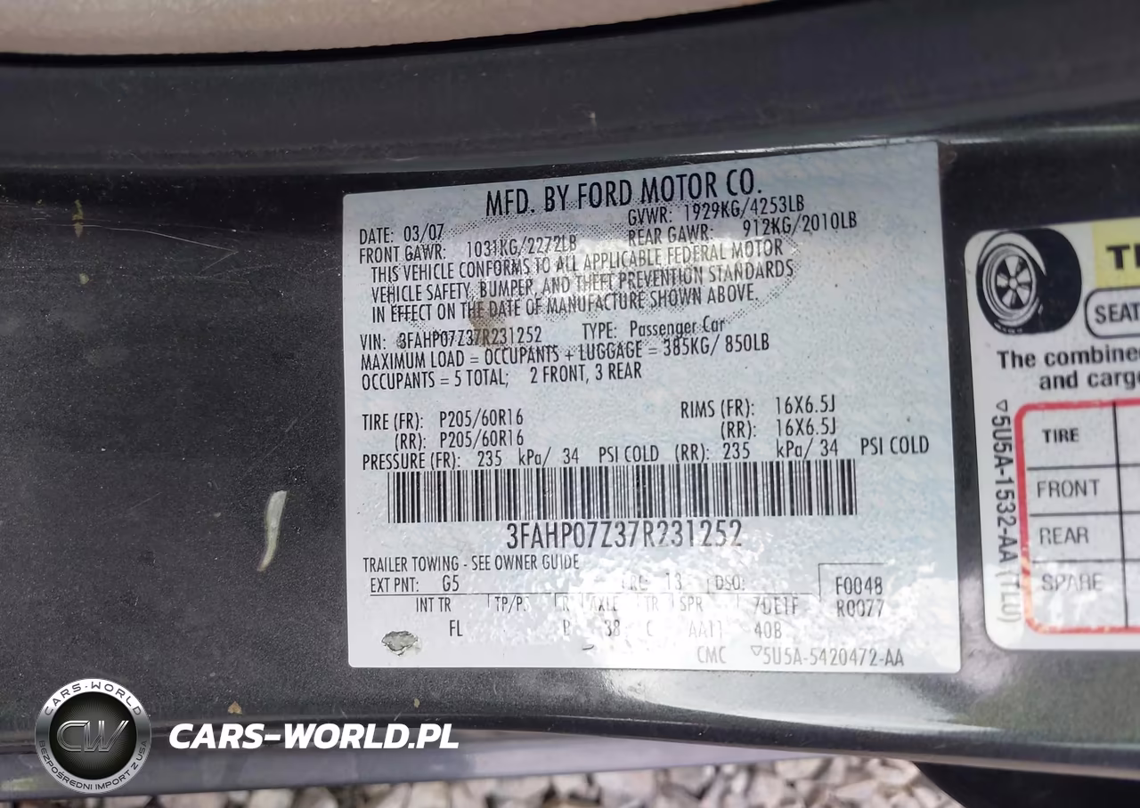 2007 Ford Fusion Se VIN:3FAHP07Z37R231252 - 9